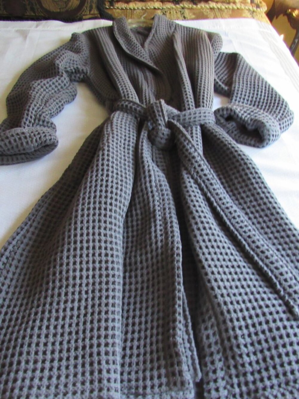 Brooklinen Thick Waffle Weave Robe Solid Gray 100% Cotton M L Mens Fine Clothin